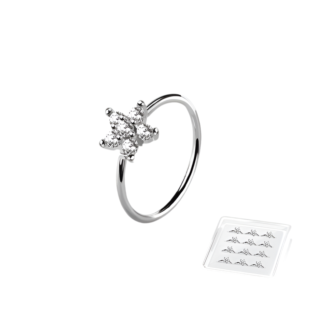 CRYSTAL FLOWER BENDABLE NOSE RING - 8MM