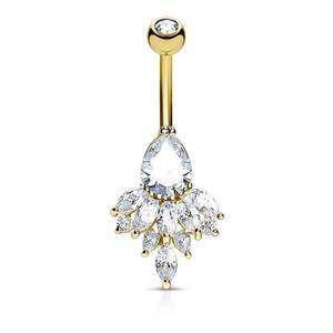 CRYSTAL TEARDROP CLUSTER BELLY RING BARBELL - 10MM