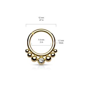 BEADED DESIGN HINGE CLOSE FASTENING HOOP WITH CRYSTAL CENTRE - 8MM