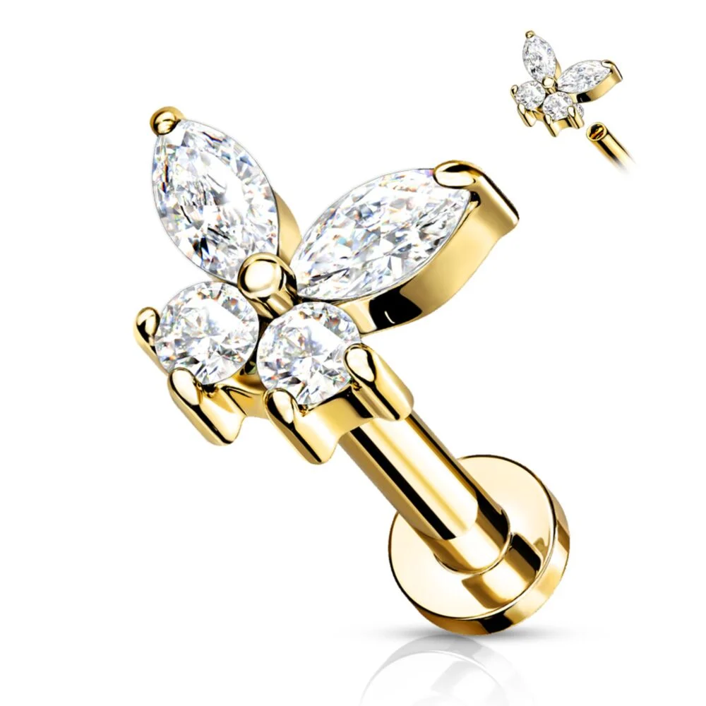 CRYSTAL BUTTERFLY FLAT BACK LABRET STUD