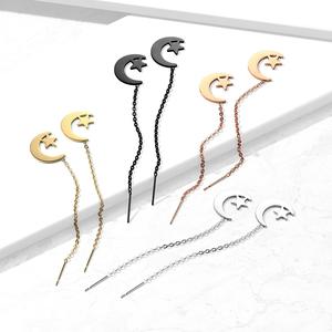 PLAIN MOON & STARS THREADER EARRINGS
