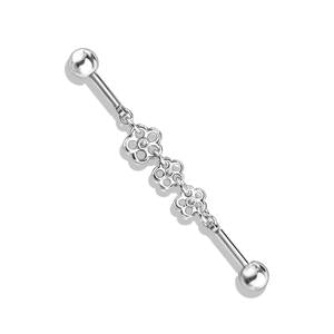 TRIPLE FLOWER DANGLE CHARM INDUSTRIAL SURFACE BARBELL / 38MM