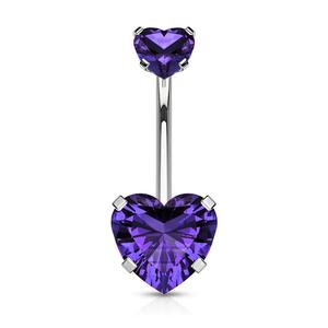DOUBLE LOVE HEART CRYSTAL INTERNALLY THREADED BELLY BAR