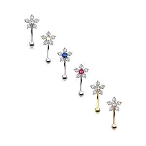 CRYSTAL FLOWER CURVED BARBELL - FOR ROOK / EYEBROW - 8MM