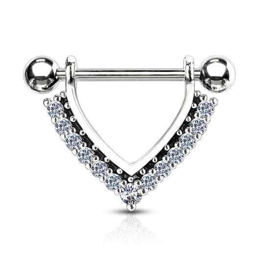 CHEVRON CRYSTAL LINED NIPPLE BARBELL - 14MM