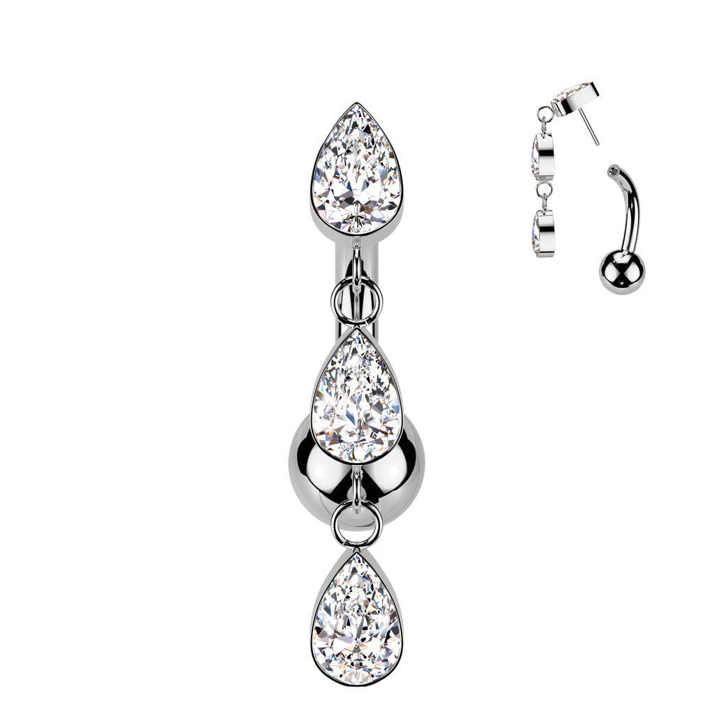 TITANIUM DANGLY TEARDROP CHARM THREADLESS BELLY BAR - 10MM - 14 GAUGE