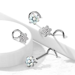 TITANIUM OPAL & CRYSTAL FLOWER SCREW NOSE STUD
