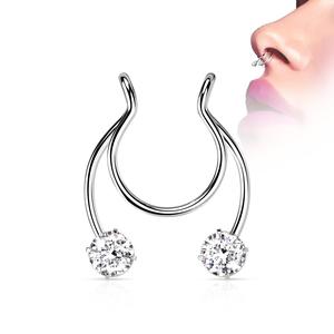 FAUX CLIP ON SEPTUM PIERCING - DOUBLE CRYSTAL HORSESHOE