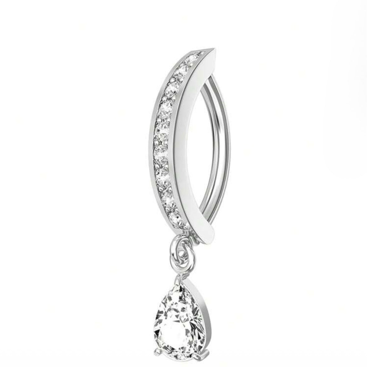 SILVER CRYSTAL BELLY CLICKER HOOP WITH CHARM -10MM - 14 GAUGE