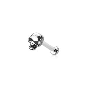 SKULL THREADLESS FLAT BACK LABRET STUD - 8MM