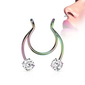 FAUX CLIP ON SEPTUM PIERCING - DOUBLE CRYSTAL HORSESHOE