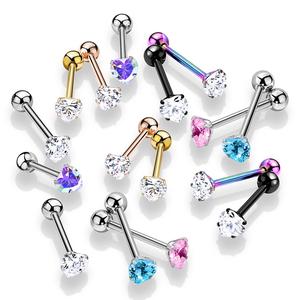 SPARKLE CRYSTAL HEART TOP TONGUE BARBELL - 16MM