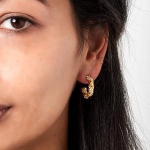 GOLD & PINK CRYSTAL TWISTED HOOP EARRINGS