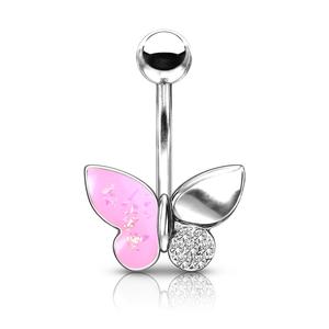 OPAL GLITTER BUTTERFLY BELLY BAR - 10MM