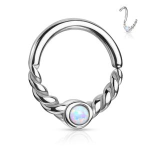 DAINTY BRAIDED OPAL CENTRE BENDABLE HOOP - 8MM