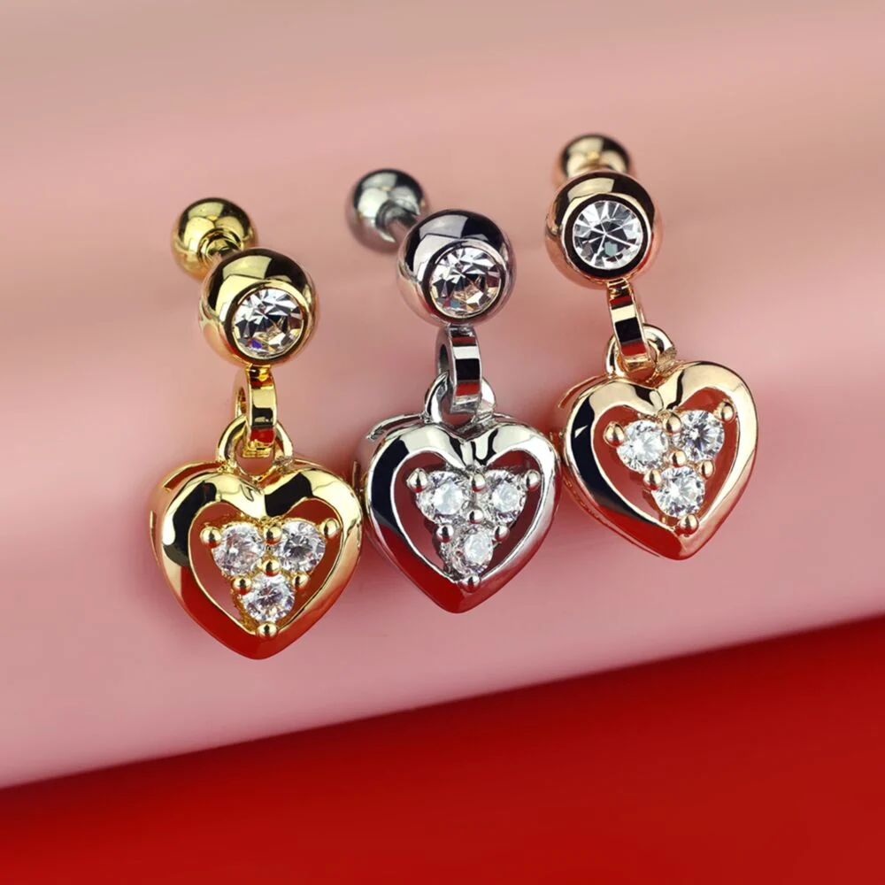 CRYSTAL HEART CHARM BARBELL - 6MM