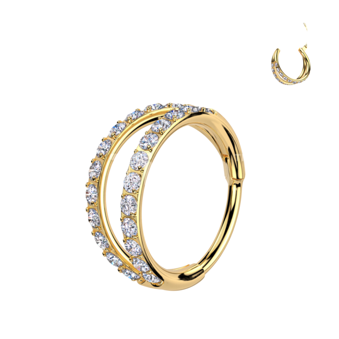TITANIUM CRYSTAL DOUBLE LOOP NOSE RING - 8MM