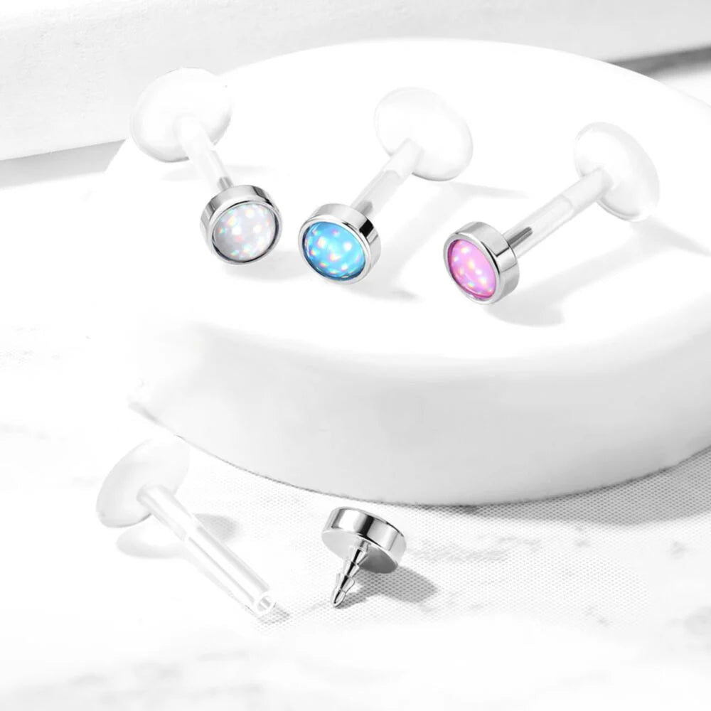 MINI ILLUMINATING OPAL TOP BIOFLEX FLAT BACK LABRET STUD