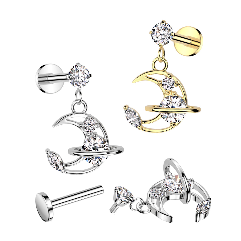 CRYSTAL MOON & PLANET CHARM FLAT BACK LABRET -8Mm