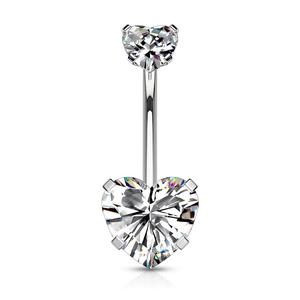 DOUBLE LOVE HEART CRYSTAL INTERNALLY THREADED BELLY BAR