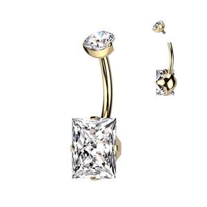 TITANIUM SQUARE CUT CRYSTAL BELLY BARBELL - 10MM