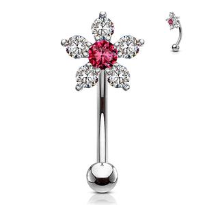 CRYSTAL FLOWER CURVED BARBELL - FOR ROOK / EYEBROW - 8MM