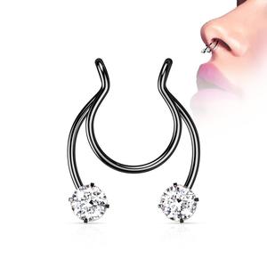 FAUX CLIP ON SEPTUM PIERCING - DOUBLE CRYSTAL HORSESHOE