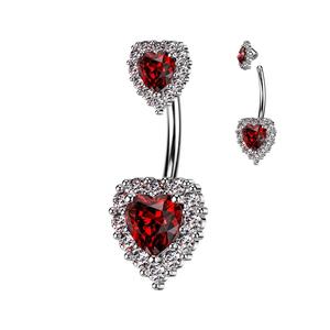 DOUBLE CRYSTAL LOVE HEART BELLY BAR - 10MM - 14 GAUGE