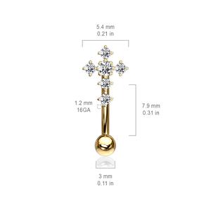 DAINTY CRYSTAL CROSS TOP CURVED BARBELL - 8MM