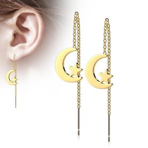 PLAIN MOON & STARS THREADER EARRINGS