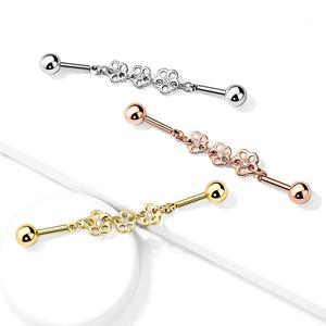 TRIPLE FLOWER DANGLE CHARM INDUSTRIAL SURFACE BARBELL / 38MM