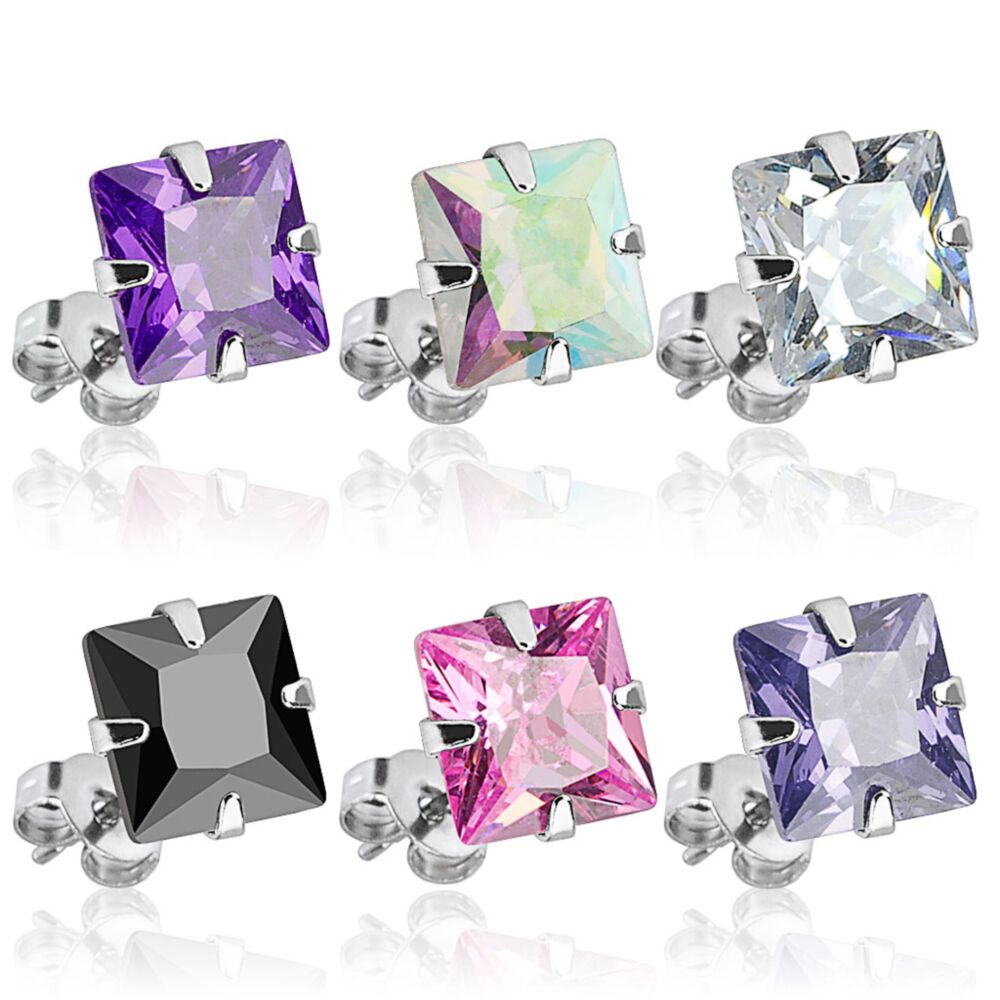 DAINTY CRYSTAL SQUARE STAINLESS STEEL STUDS