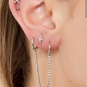 SILVER CRYSTAL CHAIN CONNECTOR HOOP EARRINGS