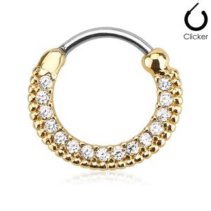 CRYSTAL LINED CLICKER HOOP FOR SEPTUM OR DAITH - 10MM