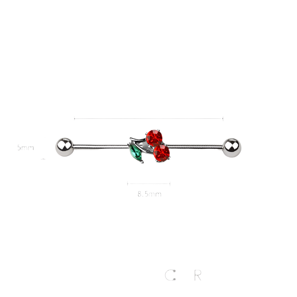 CRYSTAL JEWELLED CHERRY INDUSTRIAL BARBELL - 38MM