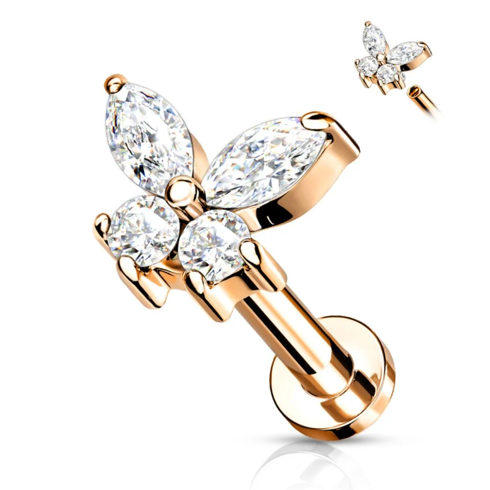 CRYSTAL BUTTERFLY FLAT BACK LABRET STUD