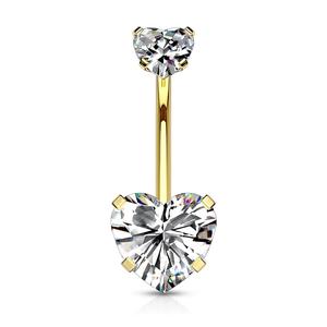 DOUBLE LOVE HEART CRYSTAL INTERNALLY THREADED BELLY BAR