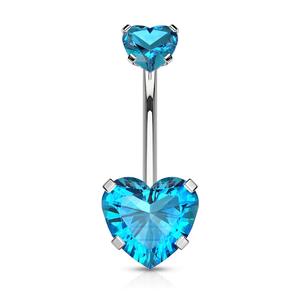 DOUBLE LOVE HEART CRYSTAL INTERNALLY THREADED BELLY BAR