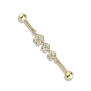 TRIPLE FLOWER DANGLE CHARM INDUSTRIAL SURFACE BARBELL / 38MM