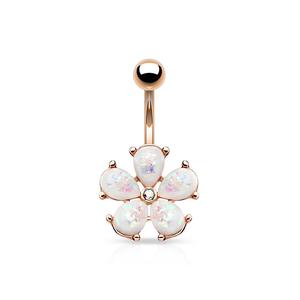 OPAL FLOWER BELLY RING BARBELL - 10MM