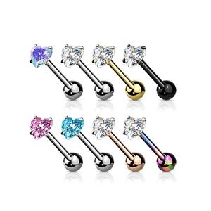 SPARKLE CRYSTAL HEART TOP TONGUE BARBELL - 16MM