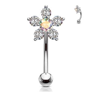 CRYSTAL FLOWER CURVED BARBELL - FOR ROOK / EYEBROW - 8MM