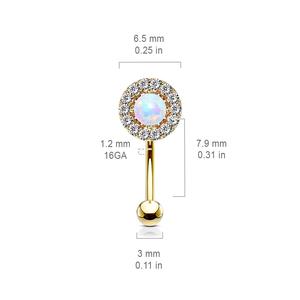 OPAL CENTRE & CRYSTAL LINED CURVED BARBELL - 8MM