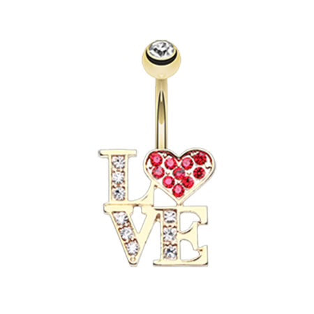 GOLD LOVE HEART LOGO CRYSTAL BELLY BAR