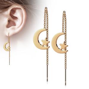 PLAIN MOON & STARS THREADER EARRINGS