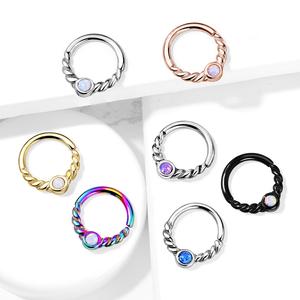 DAINTY BRAIDED OPAL CENTRE BENDABLE HOOP - 8MM