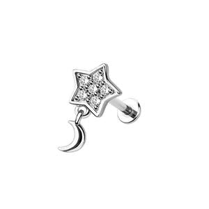 CRYSTAL STAR & DAINTY MOON FLAT BACK LABRET - 8MM