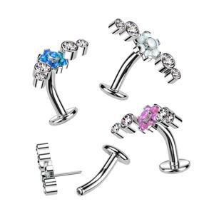 TITANIUM OPAL & CRYSTAL FLOWER CENTRE FLOATING REVERSE BELLY BAR