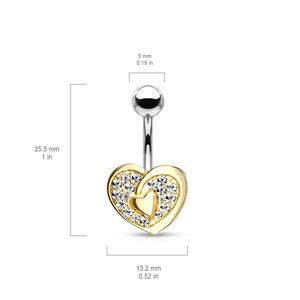 ROMANTIC CRYSTAL LOVE HEART BELLY RING - 10MM