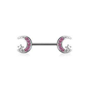 CRYSTAL MOON & MINI STAR NIPPLE BARBELL
